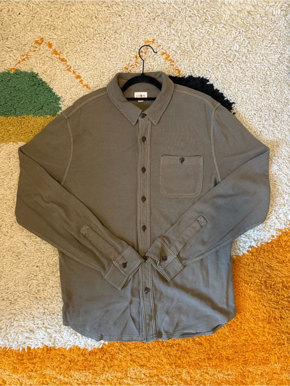 J. Crew Men's Long-Sleeve Textured Button-Up Shirt in Green